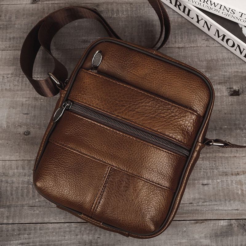 Męskie Torby Z Wieloma Kieszeniami Anti-theft Pierwsza Warstwa Skóry Wołowej Crossbody Retro O Dużej Pojemności Lekka 6.5 Cal Torba Na Phne Torba Torebka