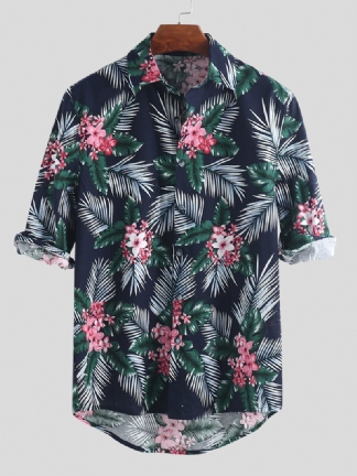 Męskie Tropikalne Rośliny Drukowane Hawajskie Koszule Na Co Dzień