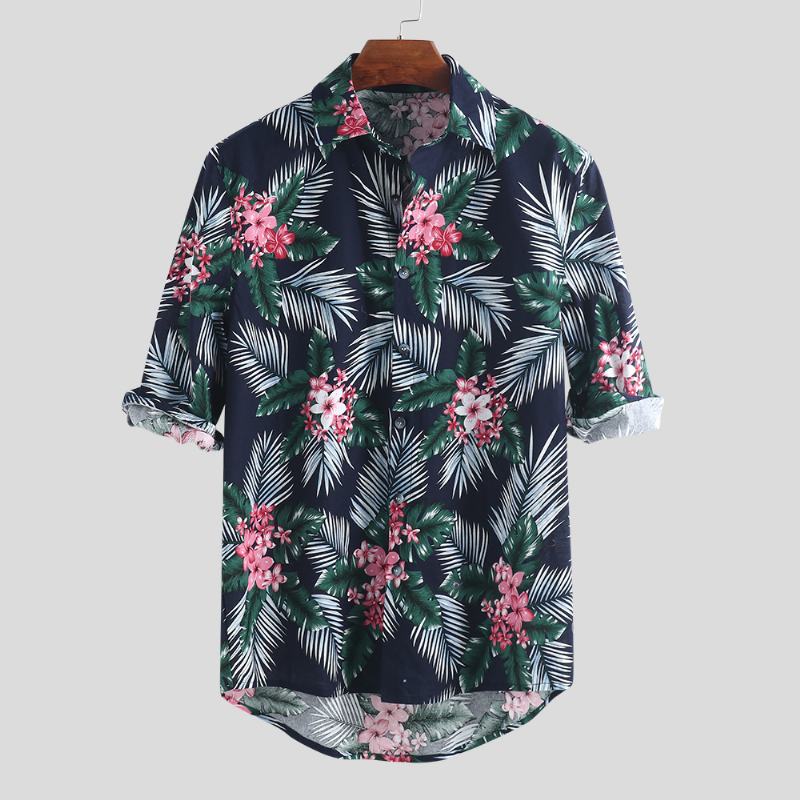 Męskie Tropikalne Rośliny Drukowane Hawajskie Koszule Na Co Dzień