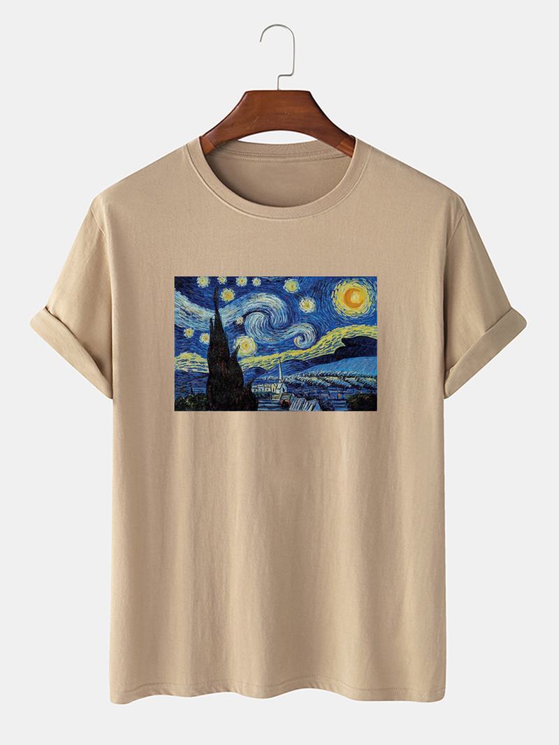 Męskie Van Gogh Starry Sky Obraz Olejny 100% Bawełniane Designerskie Koszulki Z Krótkim Rękawem
