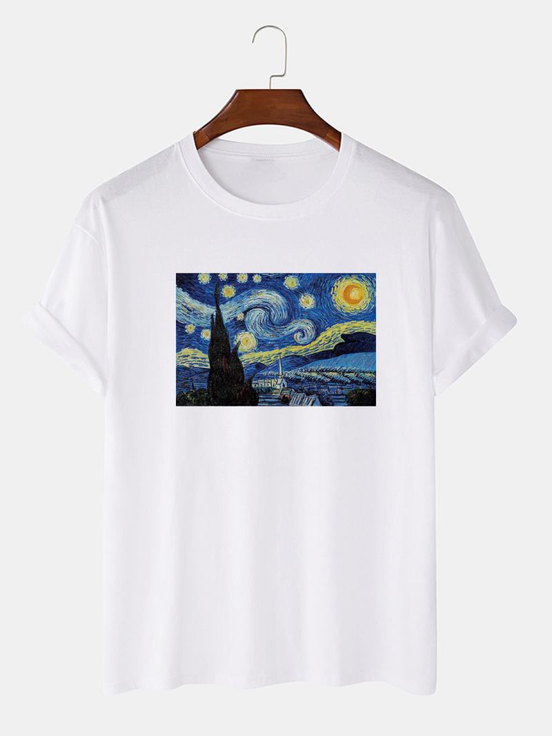Męskie Van Gogh Starry Sky Obraz Olejny 100% Bawełniane Designerskie Koszulki Z Krótkim Rękawem