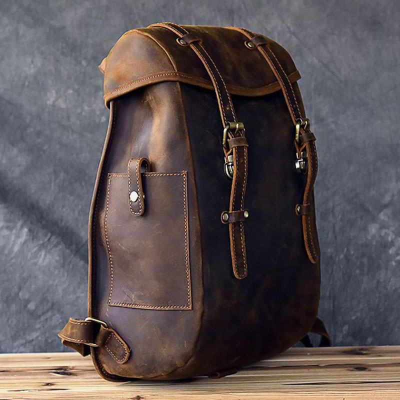 Męskie Vintage Business Outdoor Duża Pojemność School College Bookbag Pu Leather Kontrastowy Kolor 14-calowa Torba Na Laptopa