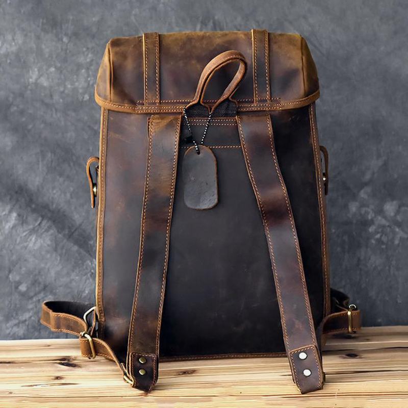 Męskie Vintage Business Outdoor Duża Pojemność School College Bookbag Pu Leather Kontrastowy Kolor 14-calowa Torba Na Laptopa