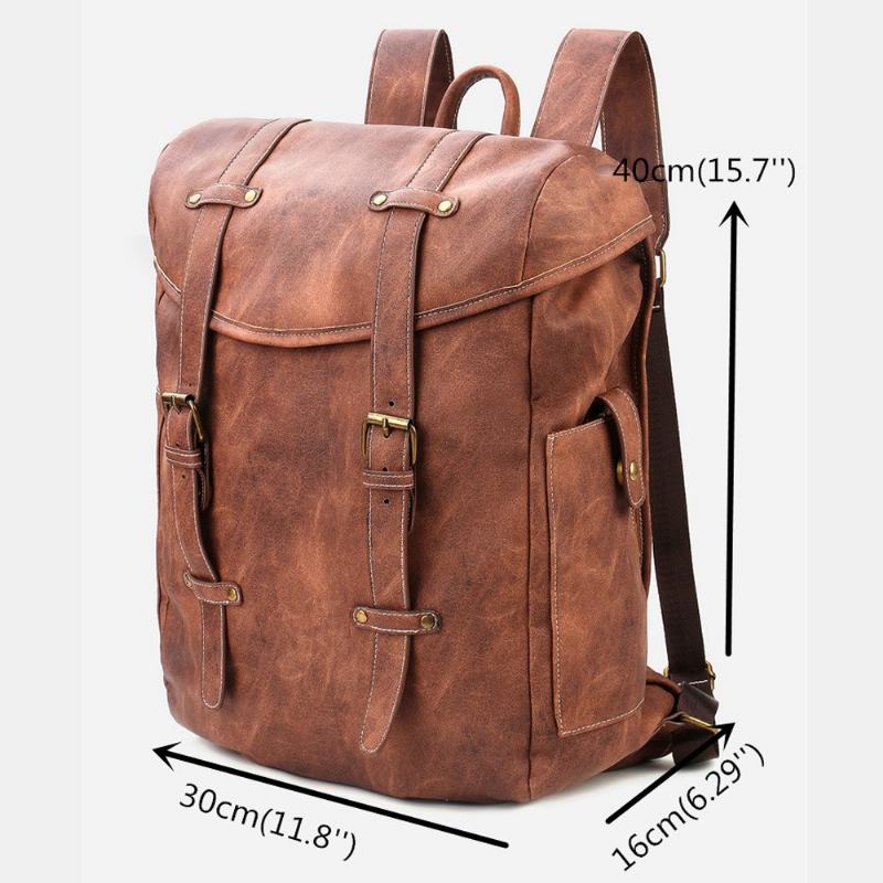 Męskie Vintage Business Outdoor Duża Pojemność School College Bookbag Pu Leather Kontrastowy Kolor 14-calowa Torba Na Laptopa