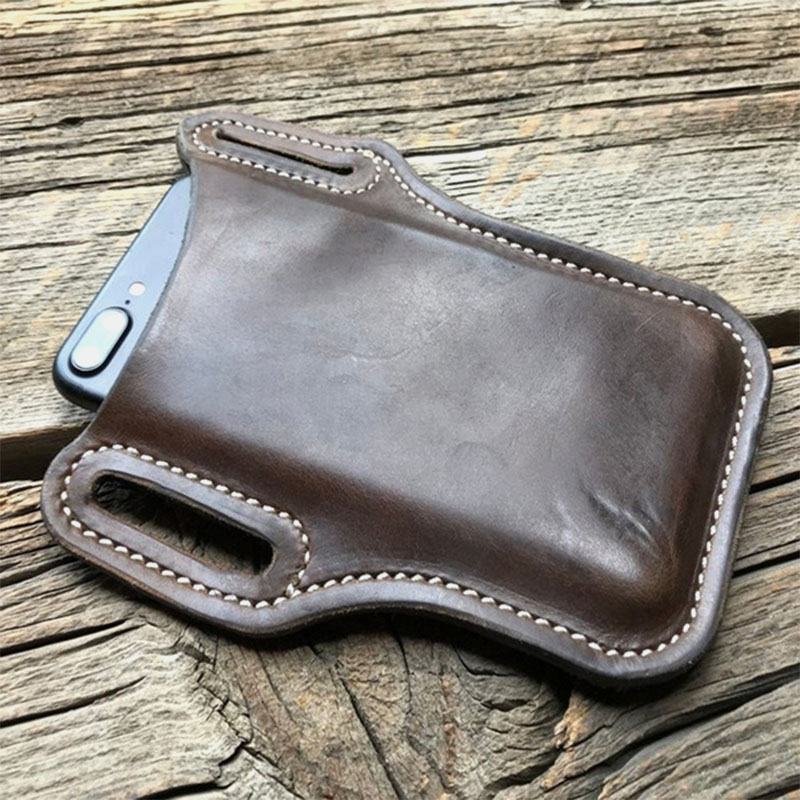 Męskie Vintage Casual Prawdziwa Skóra Fanny Pack 6.3/7.2 Cala Torba Na Telefon Torba Na Pasek Etui Skórzana Torba Na Pasek Torebka