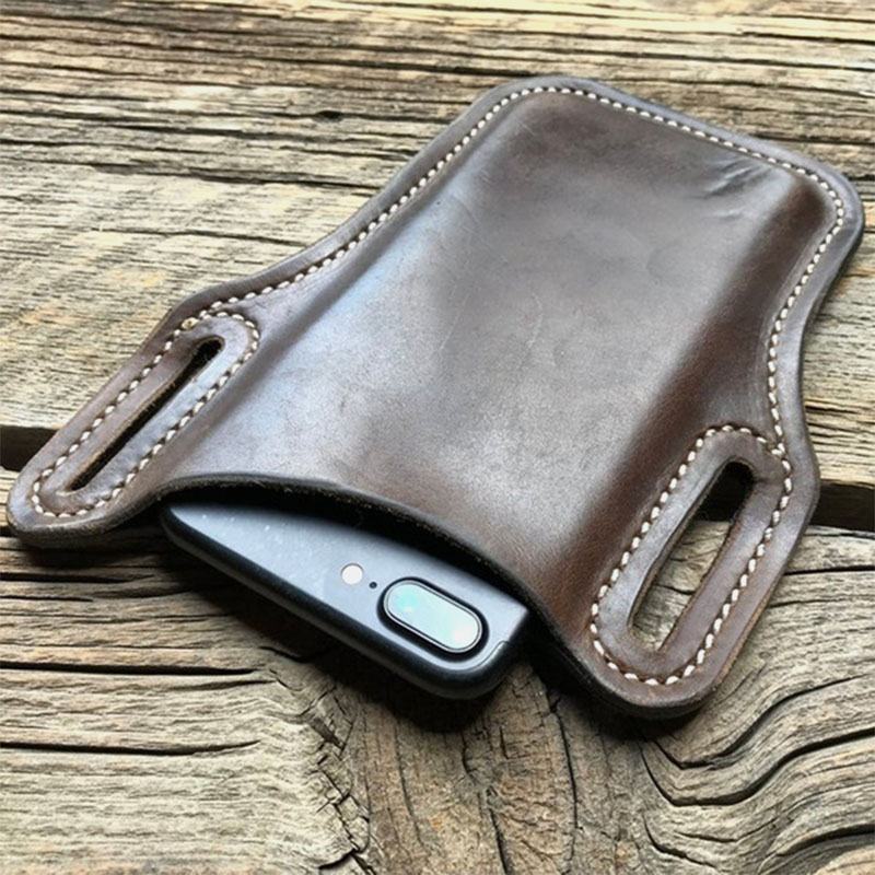 Męskie Vintage Casual Prawdziwa Skóra Fanny Pack 6.3/7.2 Cala Torba Na Telefon Torba Na Pasek Etui Skórzana Torba Na Pasek Torebka