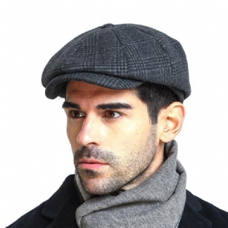 Męskie Vintage Wool Gird Painter Beret Hat Winter Warm Gentleman Octagonal Newsboy Cap