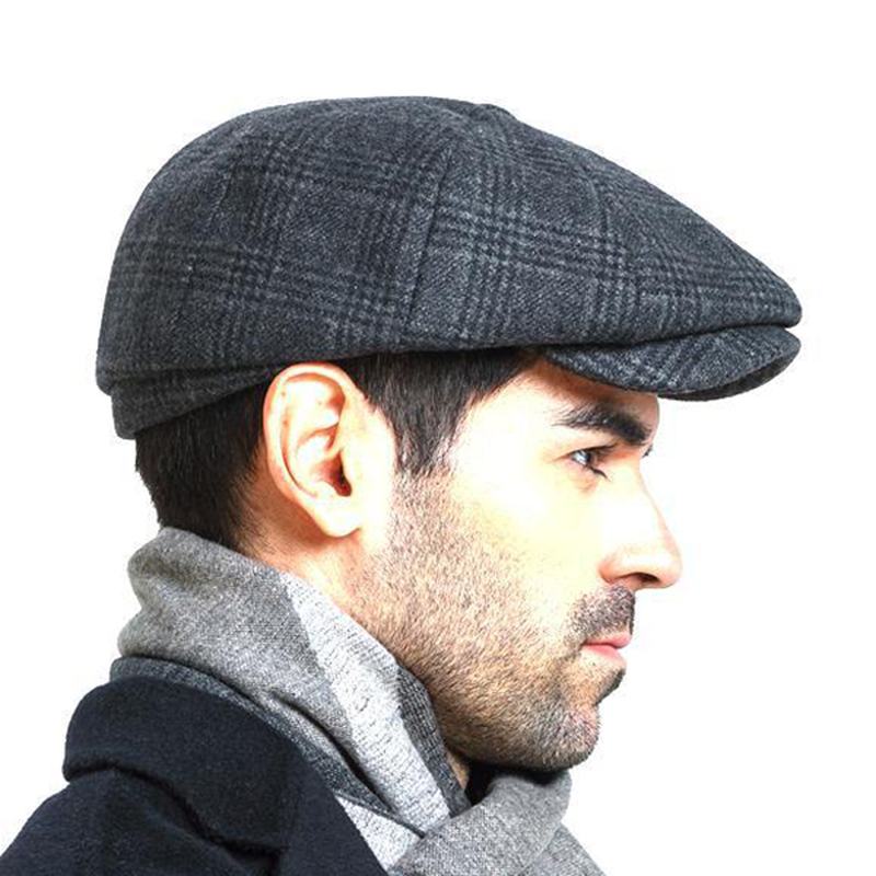 Męskie Vintage Wool Gird Painter Beret Hat Winter Warm Gentleman Octagonal Newsboy Cap