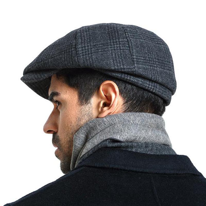 Męskie Vintage Wool Gird Painter Beret Hat Winter Warm Gentleman Octagonal Newsboy Cap