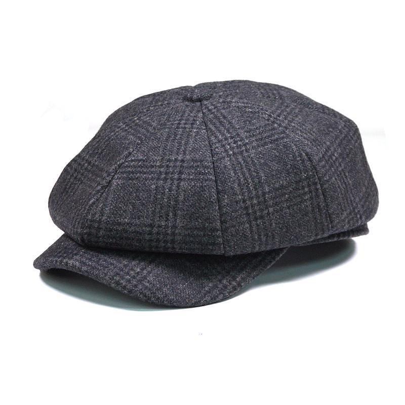 Męskie Vintage Wool Gird Painter Beret Hat Winter Warm Gentleman Octagonal Newsboy Cap