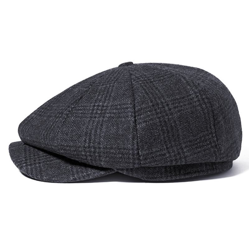 Męskie Vintage Wool Gird Painter Beret Hat Winter Warm Gentleman Octagonal Newsboy Cap