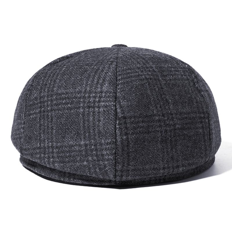 Męskie Vintage Wool Gird Painter Beret Hat Winter Warm Gentleman Octagonal Newsboy Cap