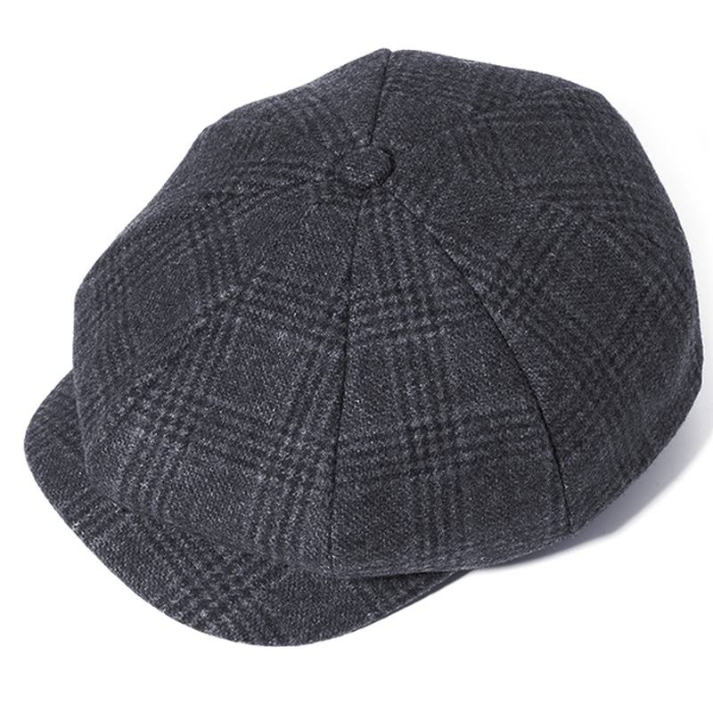 Męskie Vintage Wool Gird Painter Beret Hat Winter Warm Gentleman Octagonal Newsboy Cap