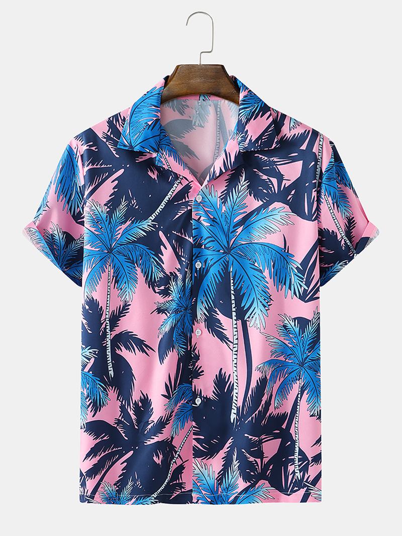 Męskie Wakacyjne Koszule Hawajskie Z Nadrukiem Drzewa Kokosowego
