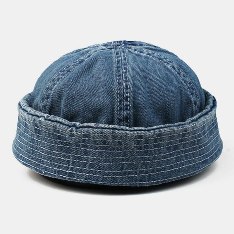 Męskie Washed Denim Solid Color Regulowany Outdoor Casual Hat Beanie Landlord Cap Skull Cap