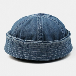 Męskie Washed Denim Solid Color Regulowany Outdoor Casual Hat Beanie Landlord Cap Skull Cap