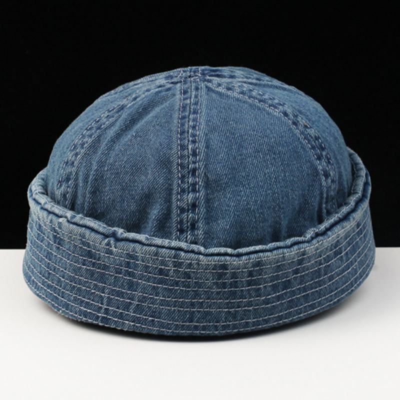 Męskie Washed Denim Solid Color Regulowany Outdoor Casual Hat Beanie Landlord Cap Skull Cap