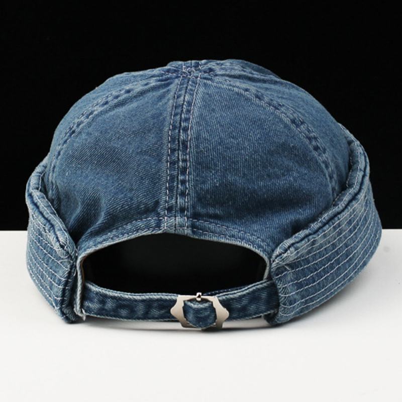 Męskie Washed Denim Solid Color Regulowany Outdoor Casual Hat Beanie Landlord Cap Skull Cap