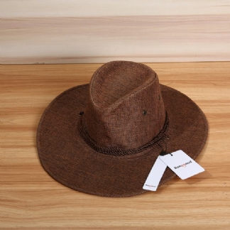 Męskie Western Cowboy Hat Outdoor Kapelusz Lniany Z Szerokim Rondem