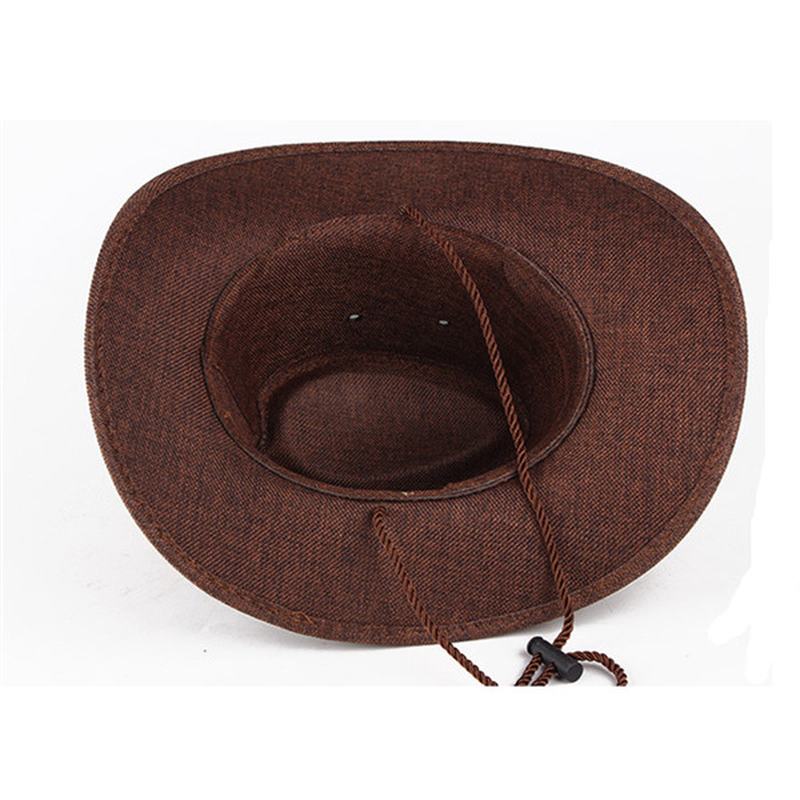 Męskie Western Cowboy Hat Outdoor Kapelusz Lniany Z Szerokim Rondem