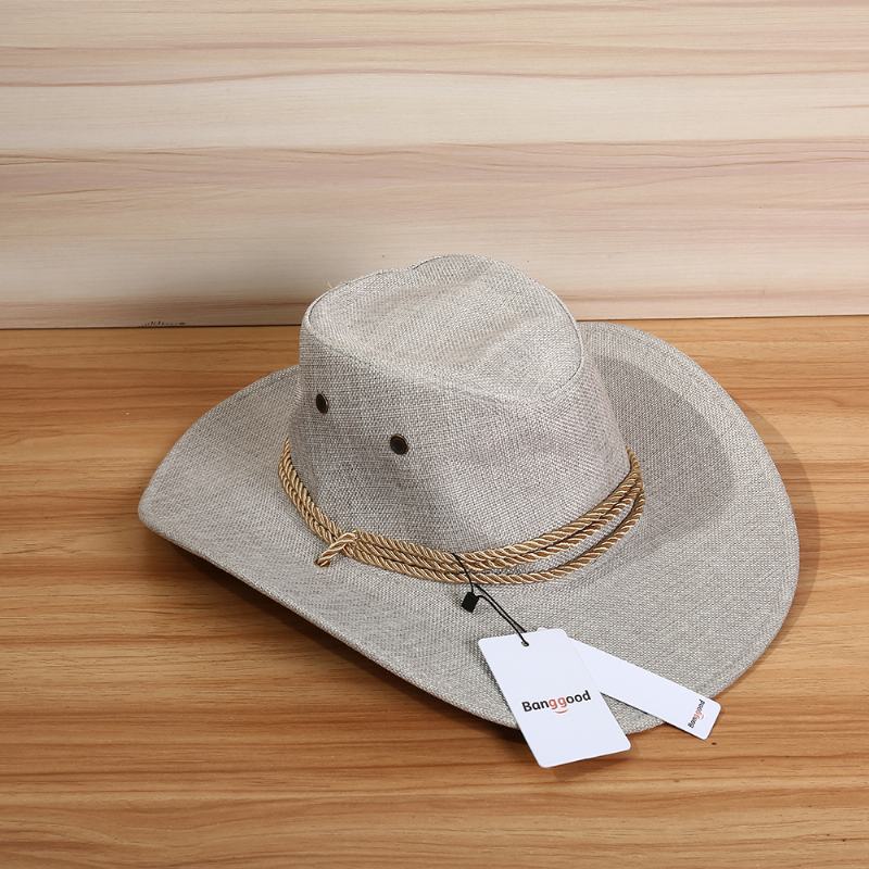 Męskie Western Cowboy Hat Outdoor Kapelusz Lniany Z Szerokim Rondem