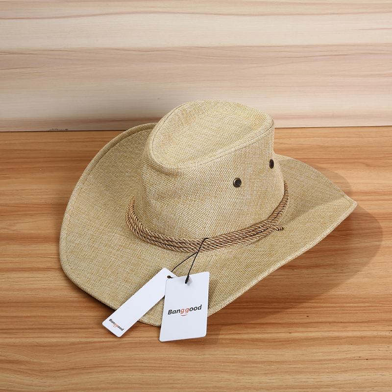 Męskie Western Cowboy Hat Outdoor Kapelusz Lniany Z Szerokim Rondem