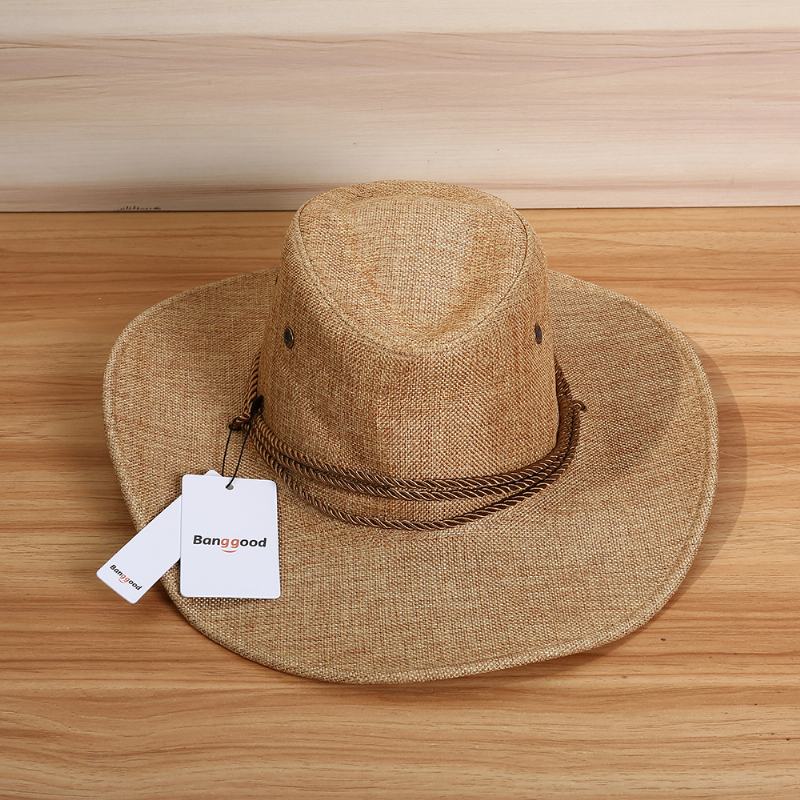 Męskie Western Cowboy Hat Outdoor Kapelusz Lniany Z Szerokim Rondem