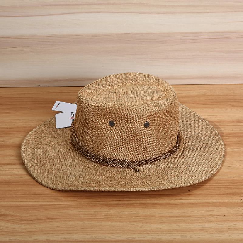 Męskie Western Cowboy Hat Outdoor Kapelusz Lniany Z Szerokim Rondem