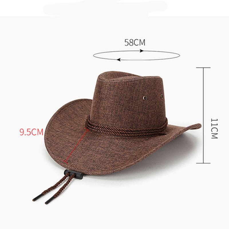 Męskie Western Cowboy Hat Outdoor Kapelusz Lniany Z Szerokim Rondem