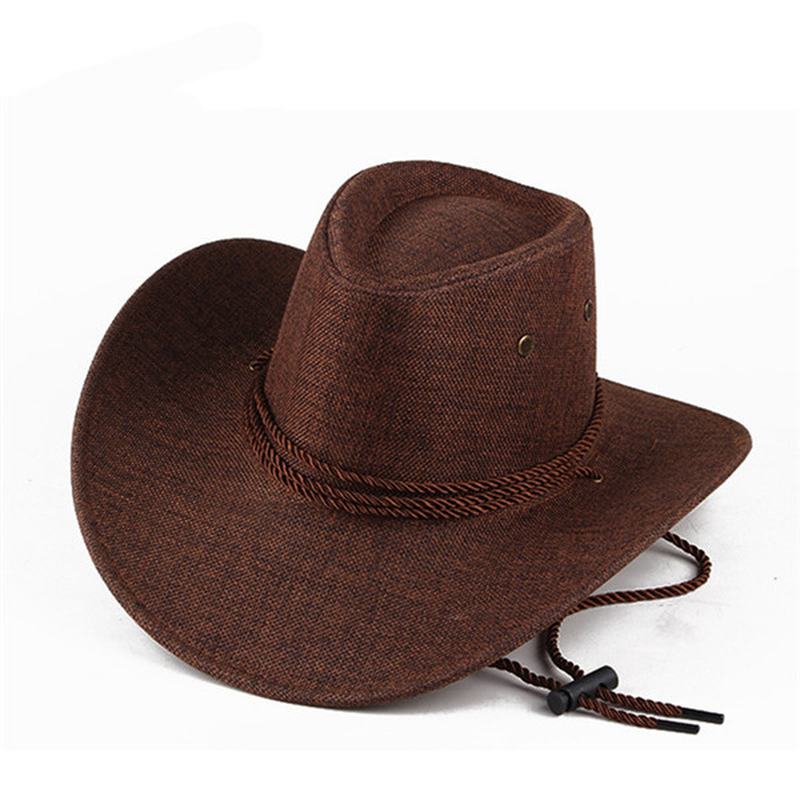 Męskie Western Cowboy Hat Outdoor Kapelusz Lniany Z Szerokim Rondem