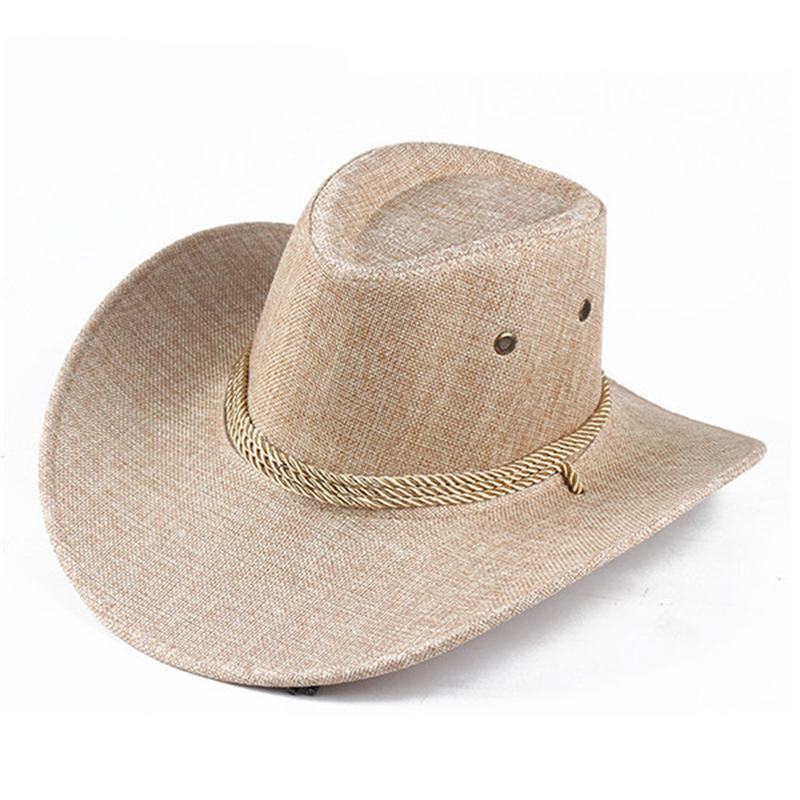 Męskie Western Cowboy Hat Outdoor Kapelusz Lniany Z Szerokim Rondem