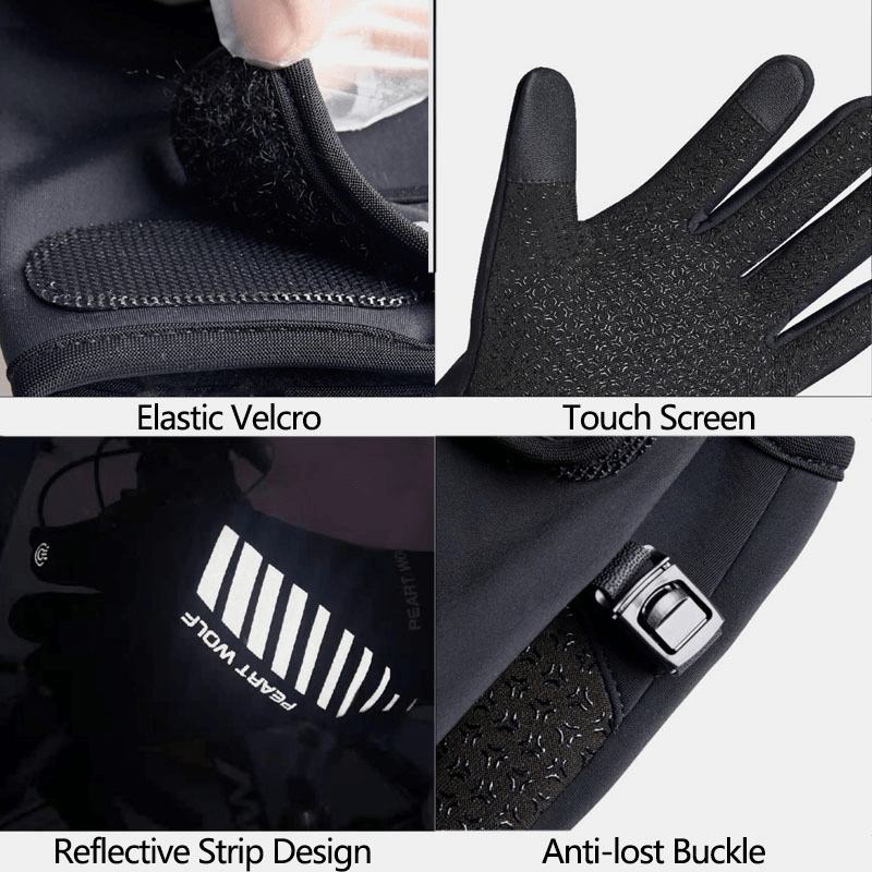 Męskie Wodoodporne Antypoślizgowe Odblaskowe Paski Design Sportowe Rękawiczki Zimowe Na Zewnątrz Oraz Aksamitne Ciepłe Rękawiczki Z Ekranem Dotykowym