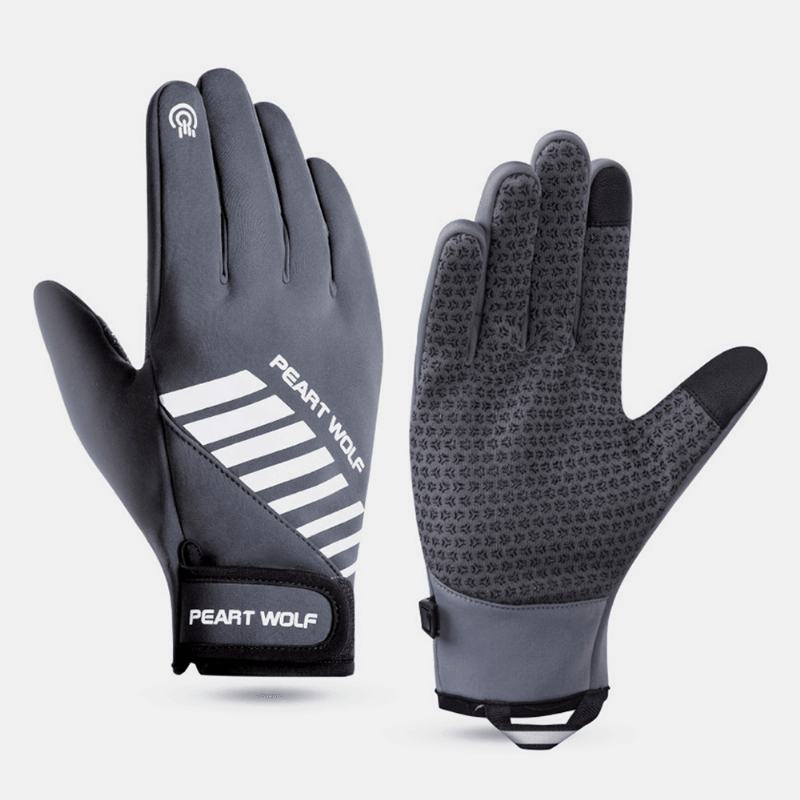 Męskie Wodoodporne Antypoślizgowe Odblaskowe Paski Design Sportowe Rękawiczki Zimowe Na Zewnątrz Oraz Aksamitne Ciepłe Rękawiczki Z Ekranem Dotykowym