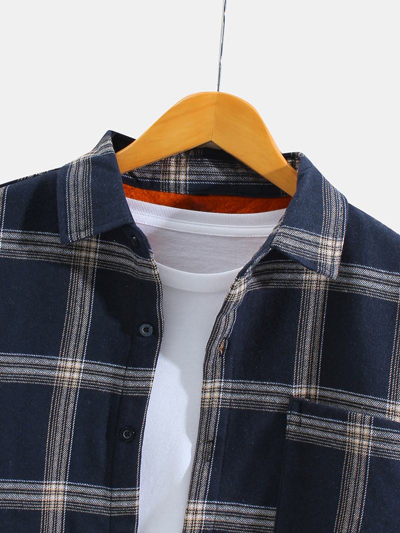 Męskie Zagęścić Vintage Plaid Z Długim Rękawem Ciepłe Podszyte Koszule W Stylu Vintage