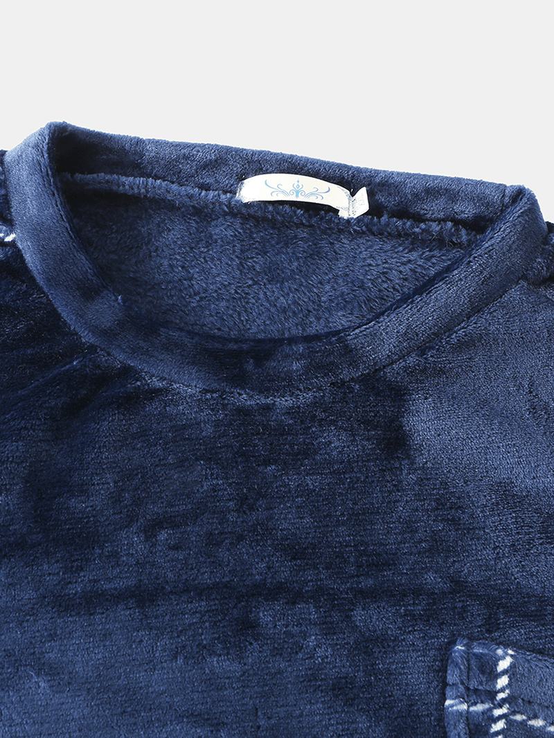 Męskie Zimowe Flanelowe Koszule W Kratę Z Okrągłym Dekoltem Luźne Spodnie Gruby Zestaw Piżam Home Lounge