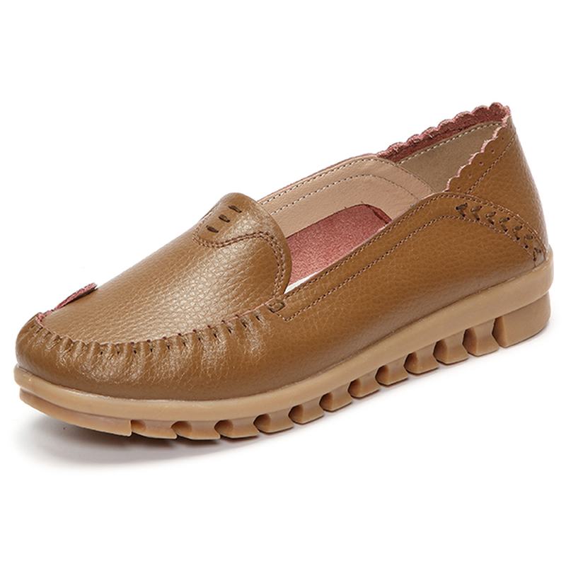 Miękka Gumowa Podeszwa Okrągły Toe Pure Color Slip On Flat Loafers