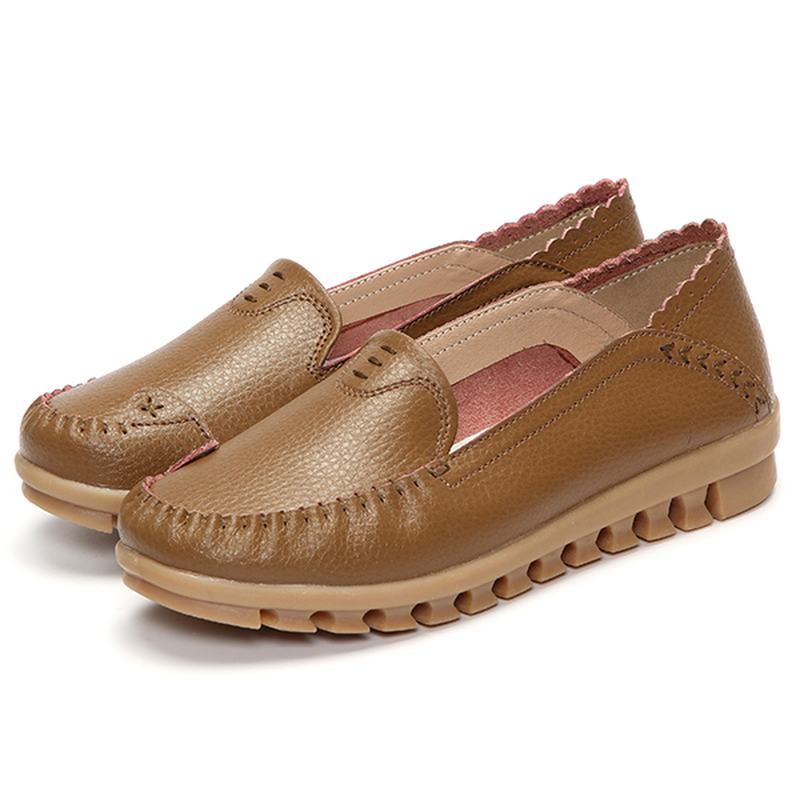 Miękka Gumowa Podeszwa Okrągły Toe Pure Color Slip On Flat Loafers