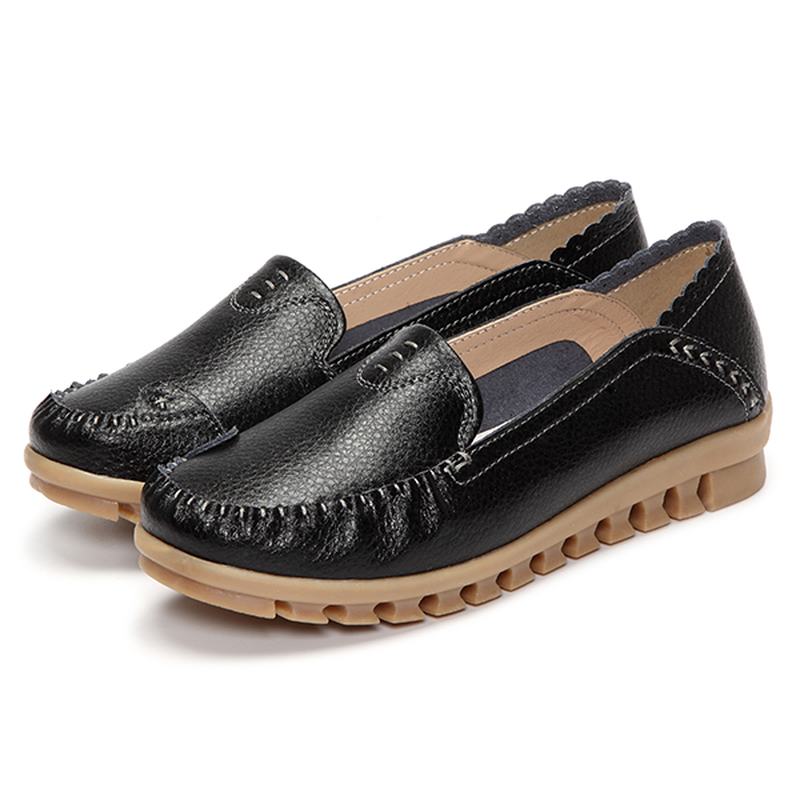 Miękka Gumowa Podeszwa Okrągły Toe Pure Color Slip On Flat Loafers