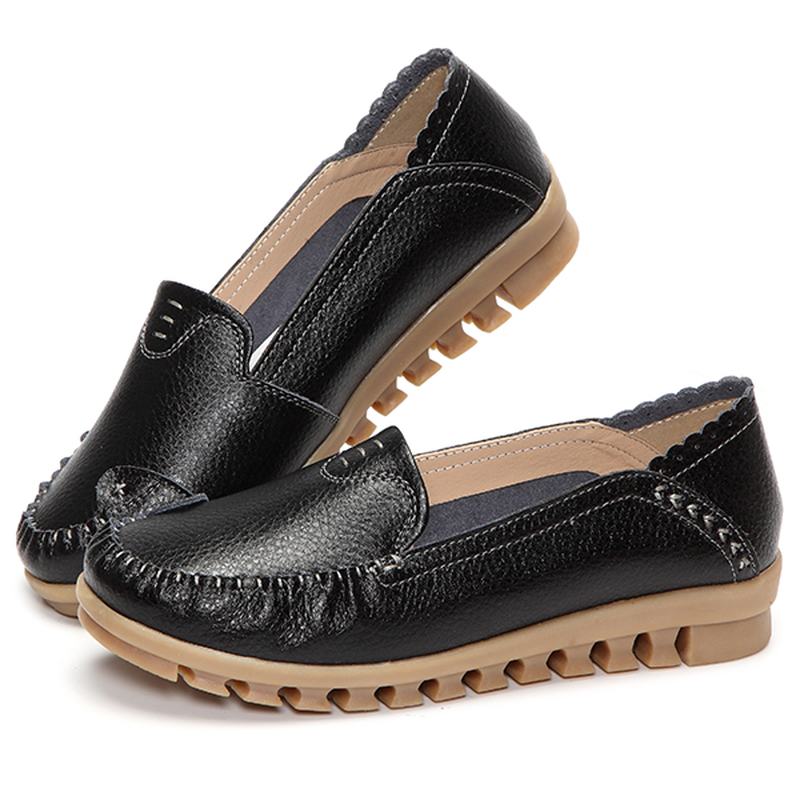 Miękka Gumowa Podeszwa Okrągły Toe Pure Color Slip On Flat Loafers