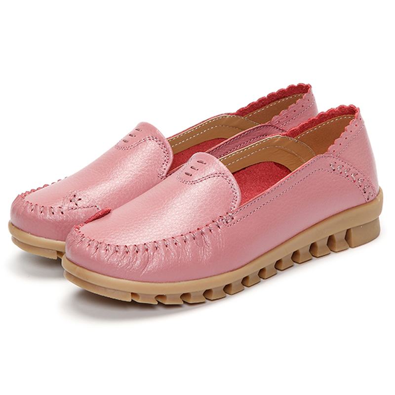 Miękka Gumowa Podeszwa Okrągły Toe Pure Color Slip On Flat Loafers