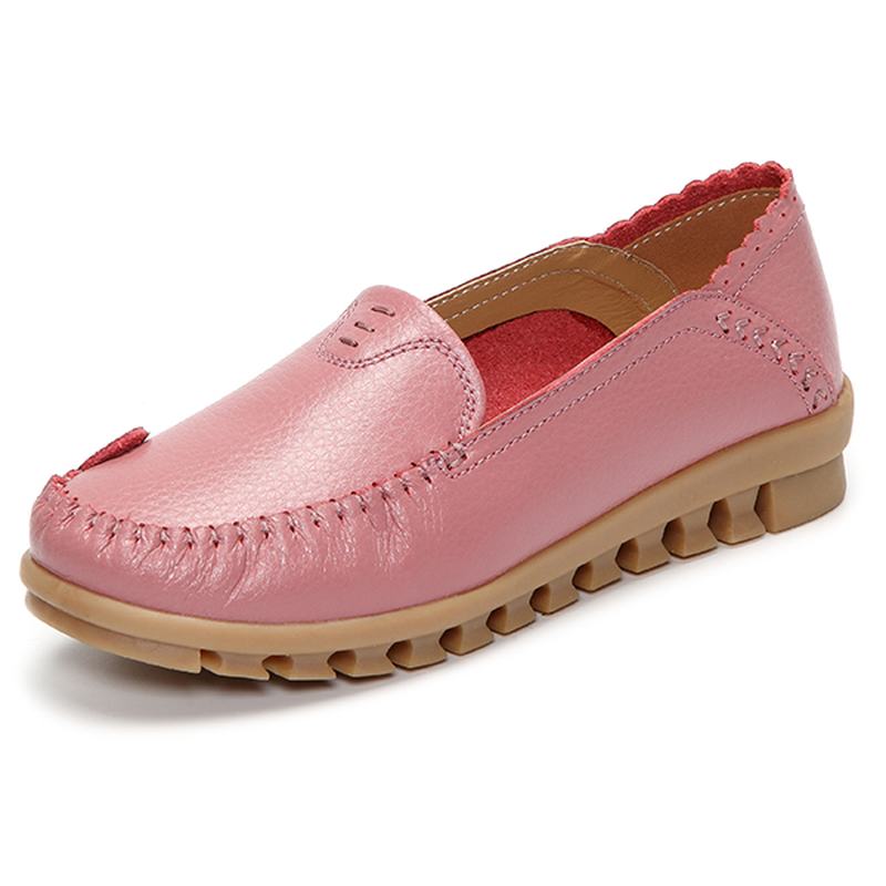 Miękka Gumowa Podeszwa Okrągły Toe Pure Color Slip On Flat Loafers