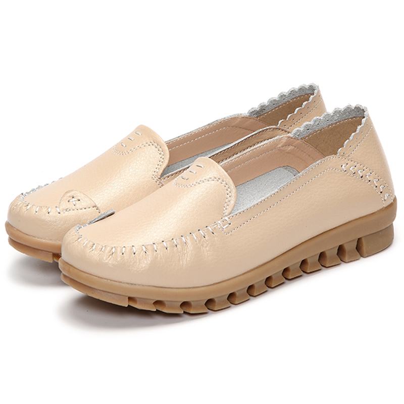 Miękka Gumowa Podeszwa Okrągły Toe Pure Color Slip On Flat Loafers