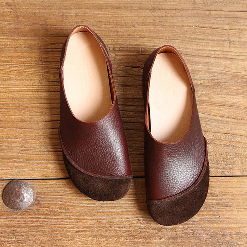 Miękka Skóra Slip On Pattern Match Casual Flat Shoes