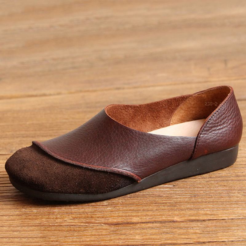 Miękka Skóra Slip On Pattern Match Casual Flat Shoes