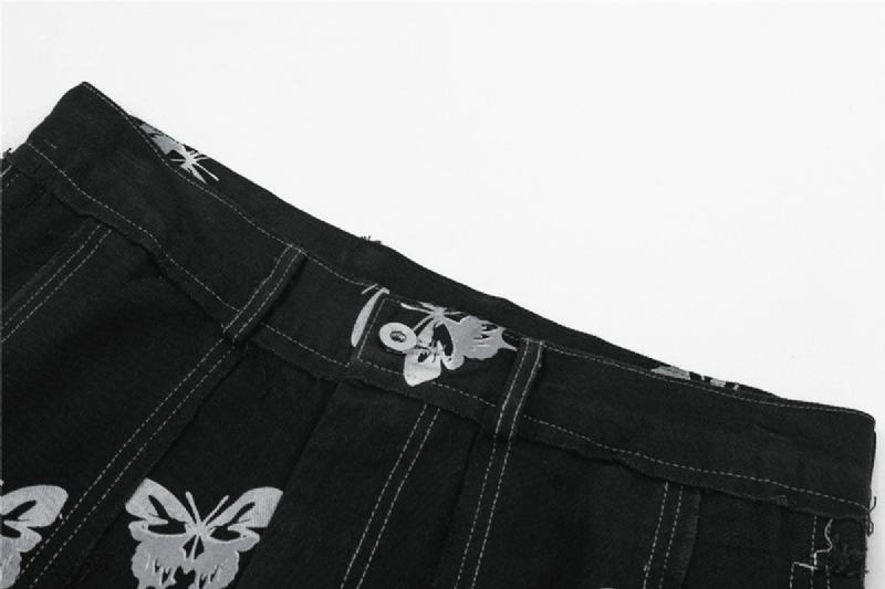 Ming Series Butterfly Full-drukowanie Spodnie Z Prostymi Nogawkami Hip-hop Street Osobowość Szwy