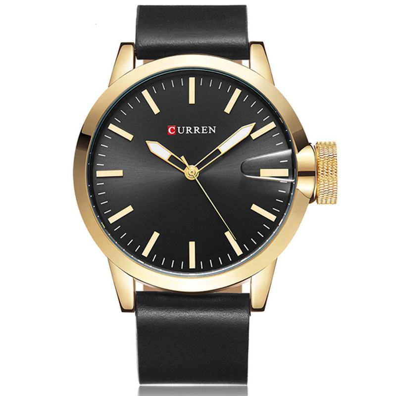 Moda Big Dial Męski Zegarek Na Rękę Skórzana Spiralna Korona Casual Quartz Watch