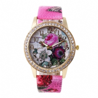 Moda Bohemia Style Damskie Watch Skórzany Pasek Retro Rose Pattern Quartz Watch