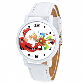 Moda Boże Narodzenie Święty Mikołaj Dmuchanie Suona Wzór Śliczny Zegarek Skórzany Pasek Mężczyzna Kobiet Zegarek Quartxz