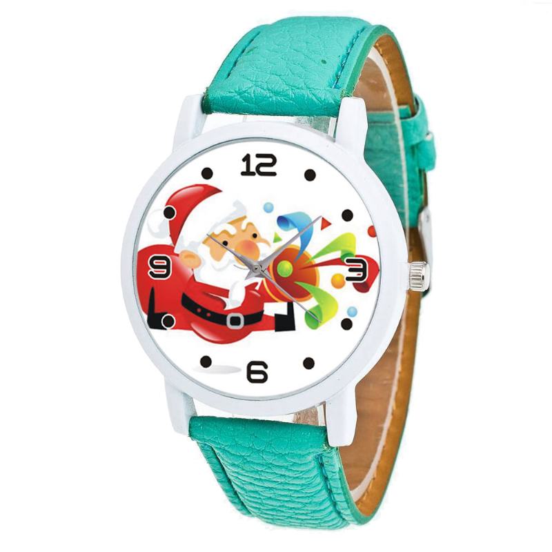 Moda Boże Narodzenie Święty Mikołaj Dmuchanie Suona Wzór Śliczny Zegarek Skórzany Pasek Mężczyzna Kobiet Zegarek Quartxz