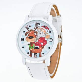 Moda Boże Narodzenie Święty Mikołaj Wzór Śliczny Zegarek Skórzany Pasek Mężczyźni Kobiety Zegarek Quartxz